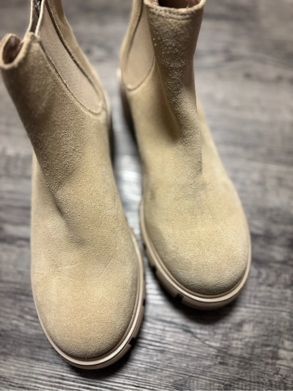 Steve Madden Light Beige Suede Chelsea Booties